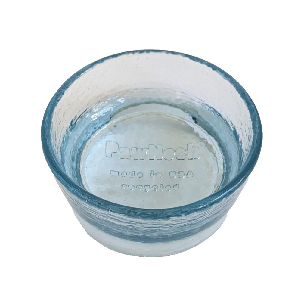 Fire And Light PawNosh Cubby Bowl 6" Aqua Blue Cat Dog Dish Made In USA Glass